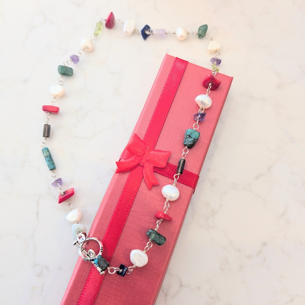 Silpada Sterling Silver Multi-Gemstone & Freshwater Pearl Necklace – 18" - CB